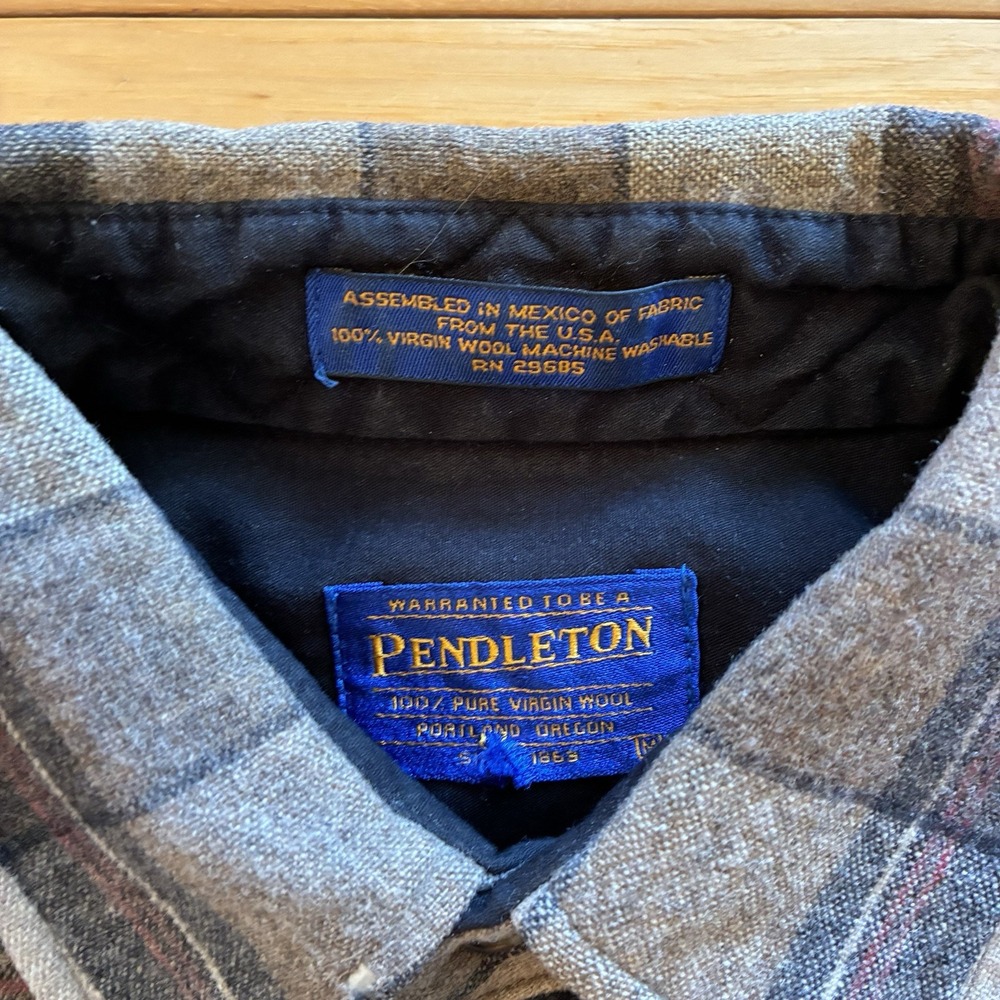 Vintage Pendleton Trail Shirt Plaid Virgin Wool Elbow Patches Men's M USA Fabric - Picture 6 of 8